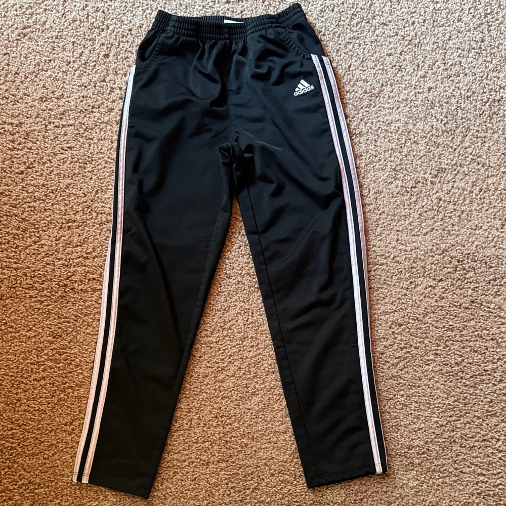 adidas Black Joggers with Light Pink Side Stripes